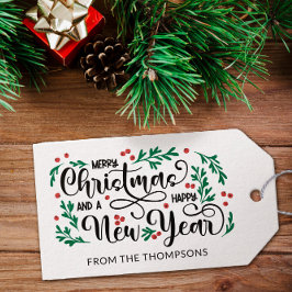 Rode bessen Vrolijk Kerstfeest Gelukkig Nieuwjaar  Cadeaulabel