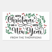 Rode bessen Vrolijk Kerstfeest Gelukkig Nieuwjaar  Rechthoekige Sticker (Voorkant)