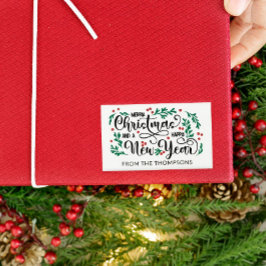 Rode bessen Vrolijk Kerstfeest Gelukkig Nieuwjaar  Rechthoekige Sticker