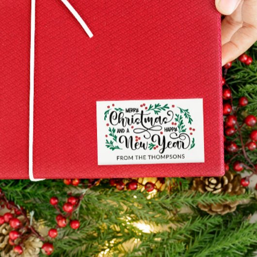 Rode bessen Vrolijk Kerstfeest Gelukkig Nieuwjaar  Rechthoekige Sticker