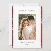 Rode Bessen Vrolijk Kerstmis Bloempatroon Foto Feestdagenkaart (Voorkant)