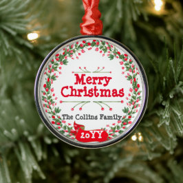Rode bessen Vrolijke Kerstkrans Metalen Ornament