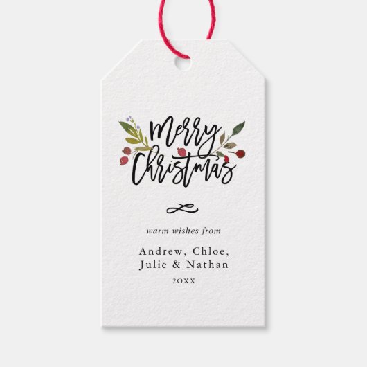 Rode bessen Vrolijke Kerstvakantie Cadeaulabel (Voorkant)