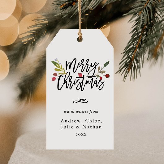 Rode bessen Vrolijke Kerstvakantie Cadeaulabel