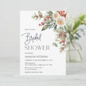 Rode bessen Winter Bloemen Bruids Douche Uitnodigi Kaart (Staand voorkant)