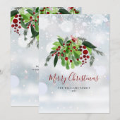 Rode Bessen Winter Sneeuwvlokken Kerstmis  Feestdagenkaart (Voorkant / Achterkant)