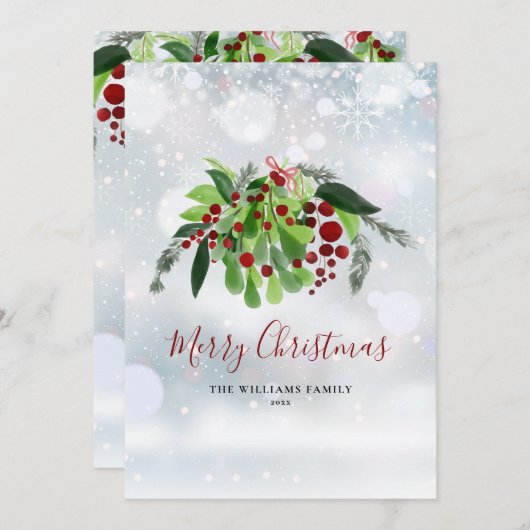 Rode Bessen Winter Sneeuwvlokken Kerstmis  Feestdagenkaart (Voorkant / Achterkant)