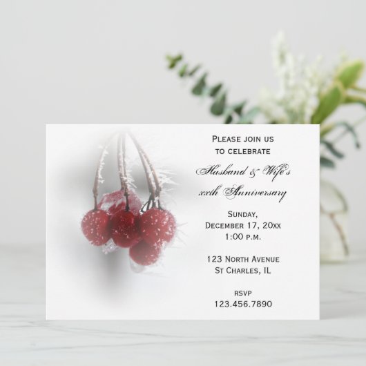 Rode bessen Winterbruiloft Jubileum Kaart (Staand voorkant)