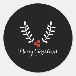 Rode Bessen & Witte Bladeren Kerst in elke kleur Ronde Sticker