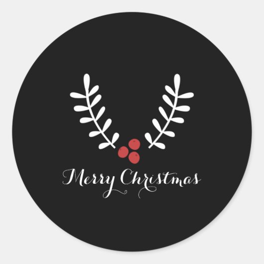 Rode Bessen & Witte Bladeren Kerst in elke kleur Ronde Sticker (Voorkant)