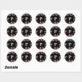 Rode Bessen & Witte Bladeren Rustieke Zwarte Kerst Ronde Sticker (Vel)