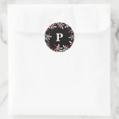 Rode Bessen & Witte Bladeren Rustieke Zwarte Kerst Ronde Sticker (Tas)