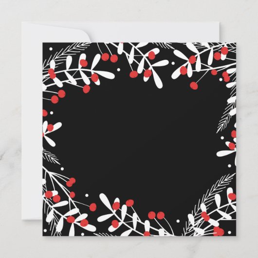 Rode bessen & witte bladeren zwart feestje kaart (Achterkant)