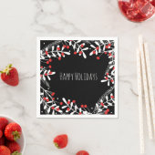 Rode bessen & witte bladeren zwart feestje servet (Insitu)