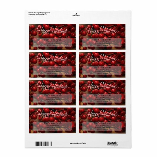 Rode bessen Zalig Kerst adreslabel Etiket (Full Sheet)