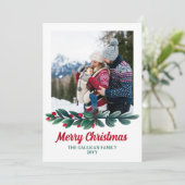 Rode bessen & zilver groen groen groen vrolijk ker feestdagenkaart (Staand voorkant)