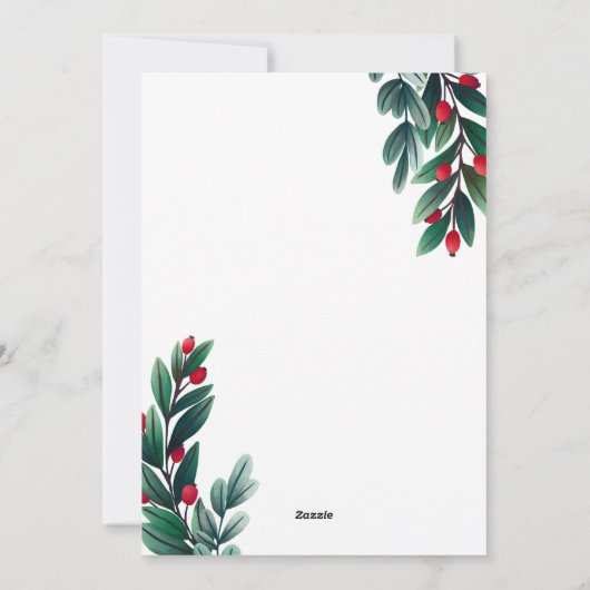 Rode bessen & zilver groen groen groen vrolijk ker feestdagenkaart (Achterkant)
