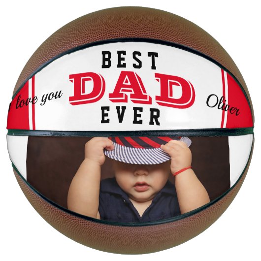 Rode Beste Papa Ooit Vader Typografie Foto Basketbal (Voorkant)