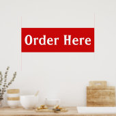 Rode Bestel hier diner muur kunst poster print (Keuken)