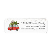 Rode bestelbus | Kerst retouradreslabel Etiket (Voorkant)