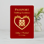 Rode bestemming chinese trouw paspoort folie uitnodiging (Staand Voorkant)