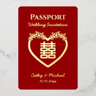Rode bestemming Chinese trouwpaspoort Folie Uitnodiging