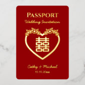 Rode bestemming Chinese trouwpaspoort Folie Uitnodiging (Voorkant)