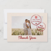 Rode bestemmings bruiloft met dubbel geluk foto bedankkaart (Voorkant)