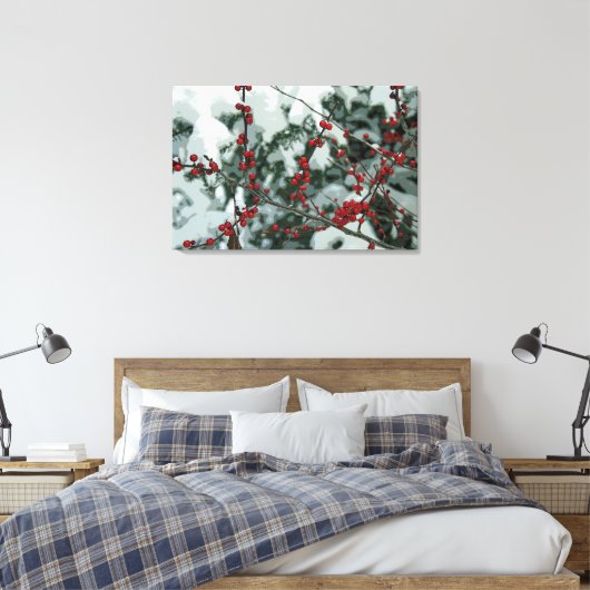 Rode Bevroren Bessen Winter Stretched Canvas Art (Insitu (Slaapkamer))