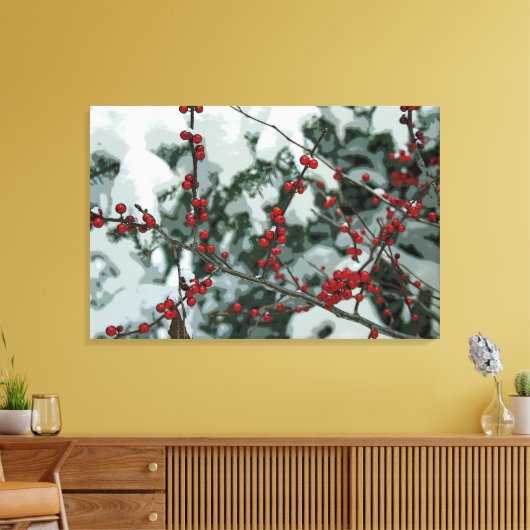 Rode Bevroren Bessen Winter Stretched Canvas Art (Insitu (Woonkamer))