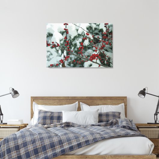 Rode Bevroren Bessen Winter Stretched Canvas Art (Insitu (Slaapkamer))