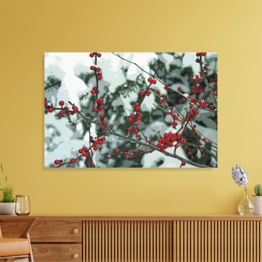 Rode Bevroren Bessen Winter Stretched Canvas Art (Insitu (Woonkamer))