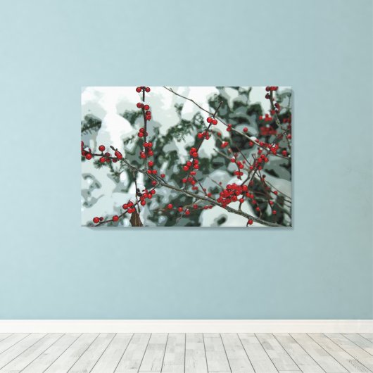 Rode Bevroren Bessen Winter Stretched Canvas Art (Insitu (Houten vloer))