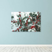 Rode Bevroren Bessen Winter Stretched Canvas Art Afdruk (Insitu (Houten vloer))