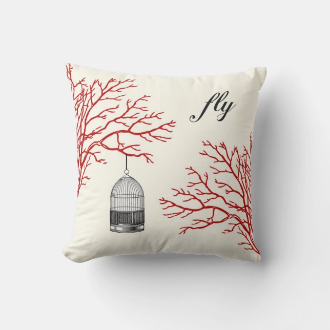  Rode Bijkantoren van Birdcage "fly" Pillow Kussen (Voorkant)