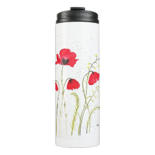Rode bijtende papaver thermosbeker