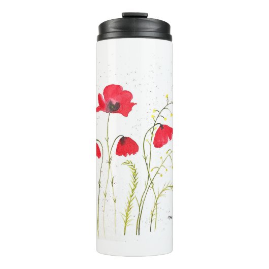 Rode bijtende papaver thermosbeker (Voorkant)