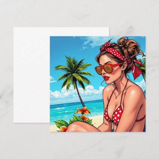 Rode bikini, zonnebril en bandana vrouw (Voorkant / Achterkant)