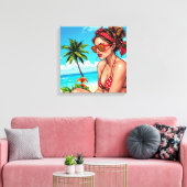 Rode bikini, zonnebril en bandana vrouw canvas afdruk (Insitu (Woonkamer))