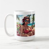 Rode bikini, zonnebril en bandana vrouw koffiemok (Links)