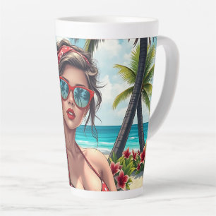 Rode bikini, zonnebril en bandana vrouw latte mok