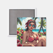 Rode bikini, zonnebril en bandana vrouw magneet (Voorkant / Achterkant)