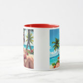 Rode bikini, zonnebril en bandana vrouw mok (Midden)