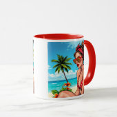 Rode bikini, zonnebril en bandana vrouw mok (Voorkant rechts)