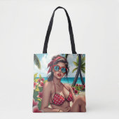 Rode bikini, zonnebril en bandana vrouw tote bag (Voorkant)