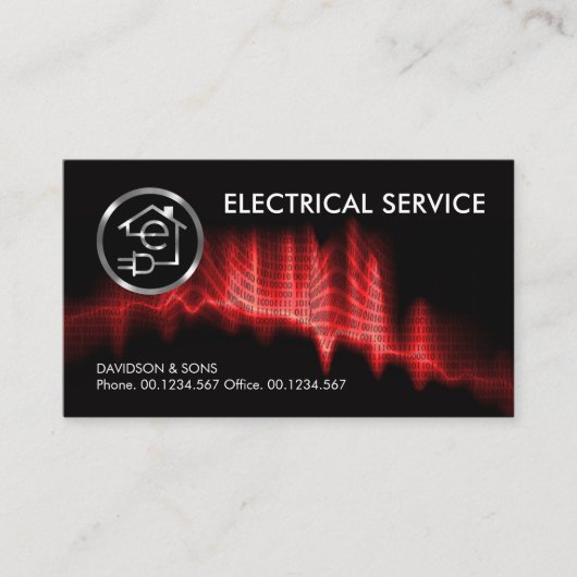 Rode Binaire Code Elektrische Bliksem Visitekaartje (Voorkant)
