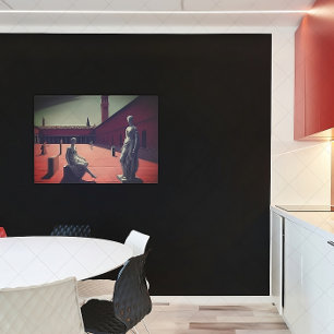 Rode binnenplaats met standbeelden   metafysische  perfect poster