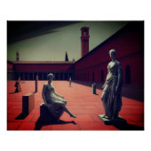 Rode binnenplaats met standbeelden | metafysische  perfect poster (Voorkant)