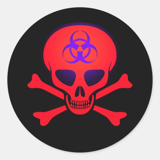 Rode Biohazard Schedel en Kruisbeenderen Sticker (Voorkant)