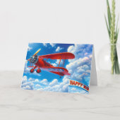 Rode  Biplane met Verjaardagsbanner Kaart (Voorkant)
